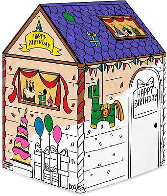 #ad Play Birthday Kids Playhouse Corrugated Cardboard House to Color for Kids Whit $44.99