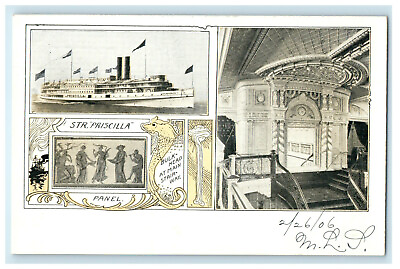 #ad 1906 Steamer Priscilla Bulkhead at Main Stairway Unposted Postcard $6.47