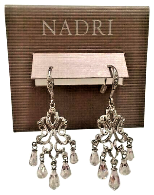 #ad Nadri Earrings Chandelier Rhodium Silver Teardrop Crystal $98 New NWT CZ Bride $56.99
