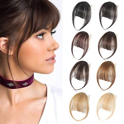 #ad Thin Neat Air Bangs 100% Human Hair Extensions Clip in on Fringe Front Hairpiece $7.67