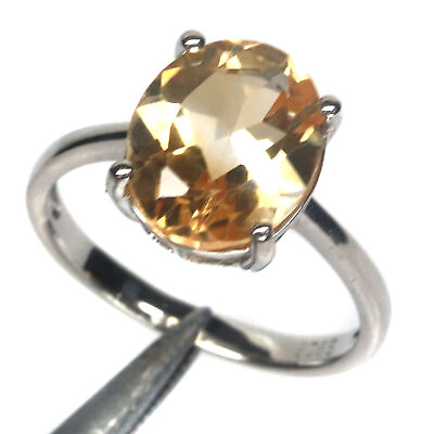 #ad Unheated 10 X 12 mm. Golden Yellow Citrine Ring Silver 925 Sterling Size 7.75 $238.80