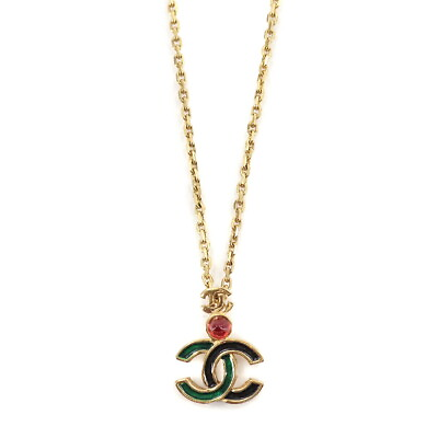 CHANEL Color Stone Coco Logos Necklaces Gold Green Red Accessory 90120608 $676.47