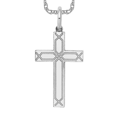 #ad 14K White Gold Latin Mexican Holy Cross Necklace Religious Pendant Jesus Chri... $157.00