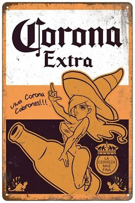 Corona Extra Beer Girl Bar Pub Happy Hour Rustic Retro Metal Sign 8 x 12 Inches $19.95
