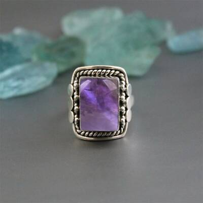 #ad Amethyst Ring 925 Sterling Silver Band Ring Handmade Statement Jewelry GH39 $14.42