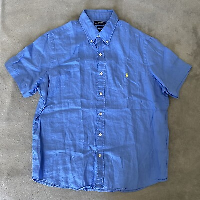 #ad Polo Ralph Lauren RL Untucked Fit Linen Shirt Classic Blue Short Sleeve Large $24.99