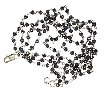 #ad 3 mm Black Diamond 36quot; Special Occasion Necklace Beads 925 Sterling Silver Clasp $236.55