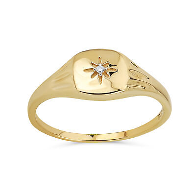 #ad Minimalist Diamond Chip Yellow 14K Gold Celestial North Star Ring Thin 1MM Band $299.99