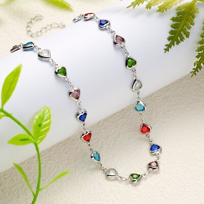 Women Colorful Crystal Heart Necklace Choker Anklet Beach Jewelry Fashion Gift C $2.80