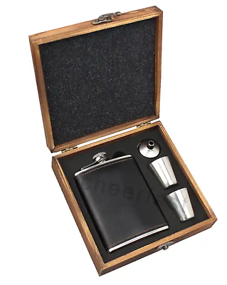 Hip Flask Gift Set Hip Flasks for Liquor for Men with wooden box $10.99