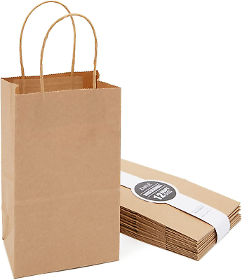 #ad 12 Pack Small Gift Bags with Handles 5.3 X 3 X 8.5 Inch Bulk Kraft Paper Materi $14.99