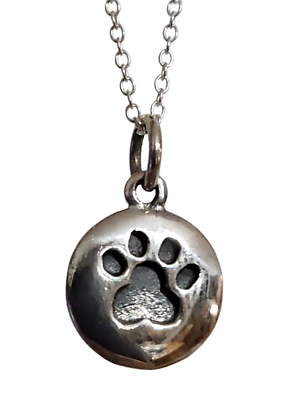#ad Paw Pendant Necklace 925 Silver Dog Cat Pet Animal Round Disc 18quot; Chain amp; Box $24.45