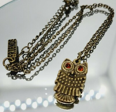 #ad #ad Owl Friends Pendant Necklace Chain Link Hippy Antique Brass crystal Eye 16 inch $8.09
