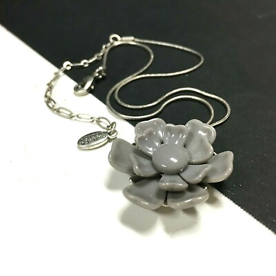 #ad New PILGRIM DANISH DESIGN Grey FLOWER Pendant Necklace Silver PL Chain R204g $14.99