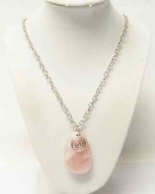 #ad Pink Semi Precious Stone w Round Spiral Silver Plated Pendant Necklace $22.95