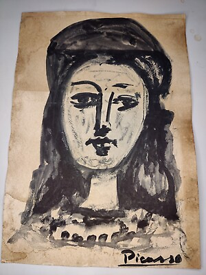 #ad Pablo Picasso Painting Drawing Vintage Sketch Paper Signed Stamped $249.98