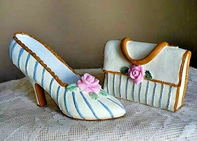 #ad #ad Collectible shoe coordinating purse set resin 3.5 in heel gift Blue Stripes $12.99