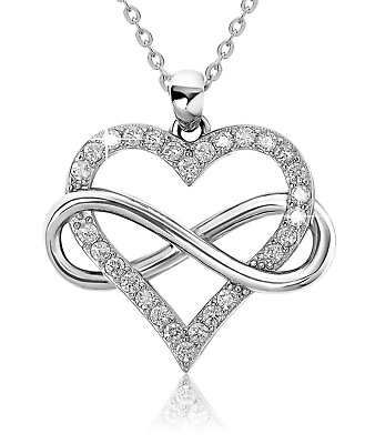 #ad Infinity Heart Necklace for Women 925 Sterling Silver with Cubic Zirconia Stones $59.99