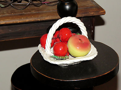 #ad ITALY MAJOLICA CHERRY BASKET Peach UNQIUE hand made painted ANTIQUE Lanzarin $19.64