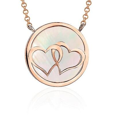 #ad Sterling Silver Necklace Pendant Double Hearts Linked in Circle Rose Gold Plated $107.97