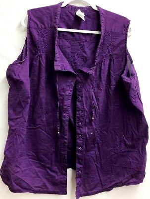 #ad JMS purple button down pleated women#x27;s sleeveless plus top 3X $16.99