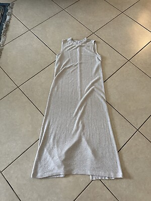 #ad Leset Womens Viscose Pullover Soft Sleeveless Maxi Slip Dress Ivory Sz L $60.00