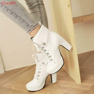 #ad Womens Cuffed Block high Heels Lace Up Knight party ankle Boots shoes $47.68