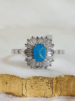 #ad NWT Bomb Party #x27;Calista Ring#x27; Blue Topaz Ice Crystal Rhodium Ring Size 9 $34.00