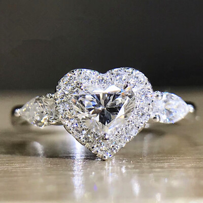 #ad Pretty Heart Cut Cubic Zircon 925 Silver Ring Wedding Party Jewelry Sz 6 10 C $3.03