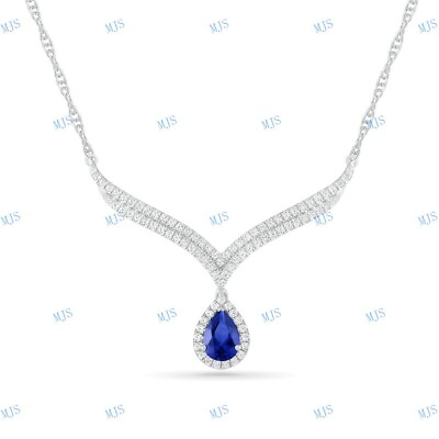 Gift Women#x27;s Lab Created Pear Cut Sapphire amp; Zirconia Set Choker Necklace 20quot; $290.49