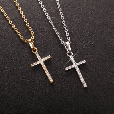 #ad #ad Fashion Men Women Crystal Cross Pendant Necklace Chain Jewelry Gold Plated Gift C $1.54