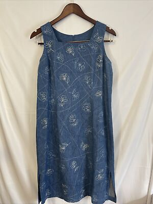 #ad Cricket Lane Collection Womans Lt Wash Denim Embroidered floral Long Dress S08 $17.99
