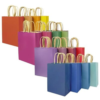 #ad 32 Packs Paper Bags with Handles Bulk 7.6quot;x4.75quot;x10.5quot; Medium Gift Bags 16 Di... $30.12