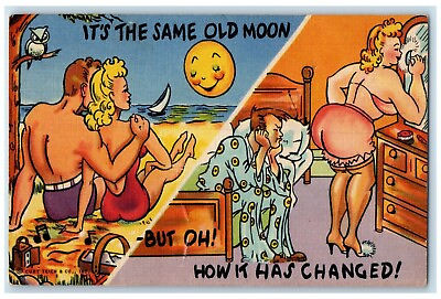 #ad c1930#x27;s Couple Romance It#x27;s The Same Old Moon How It Has Changed Postcard $9.72