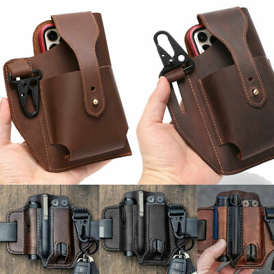 #ad Genuine Leather Waist Bag Cell Phone EDC Holster Retro Case Belt Loop Men Gift $14.79