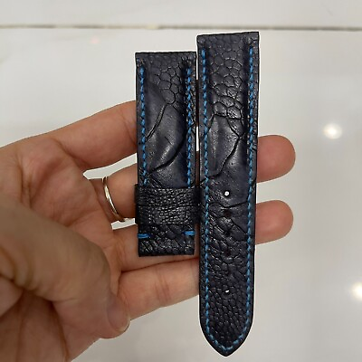 #ad 22mm Padded BLUE NAVY Genuine OSTRICH Leg LEATHER SKIN WATCH STRAP BAND $49.99