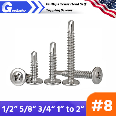 #ad #8 Phillips Truss Head Self Tapping Screws 410 Stainless Steel 1 2quot; 5 8quot; to 2quot; $5.48