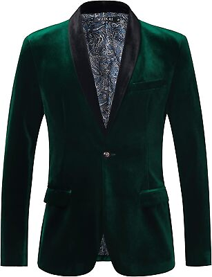 #ad WZIKAI Mens Velvet Blazer Slim Fit One Button Solid Suit Jacket Sport Coat for W $144.95