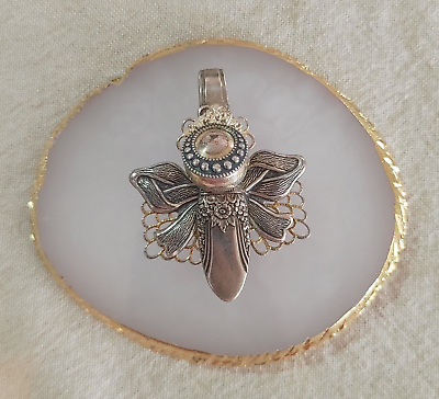 #ad #ad 1980#x27;s Handmade ANGEL Art Reclaimed Jewelry Spoon Brooch Pendant Silver Tone $27.99