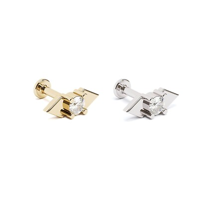 #ad 14K REAL Solid Gold Diamond Pyramid Stud Cartilage Helix Conch Piercing 16G $179.00