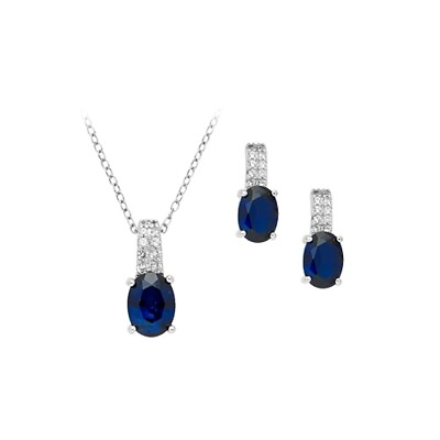 #ad #ad Solitaire Pendant amp; Earring Jewelry Set Simulated Sapphire 14K White Gold Plated $161.45