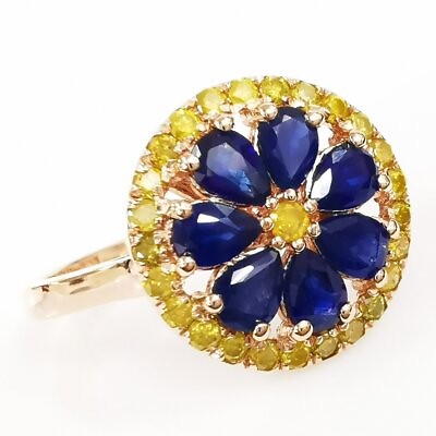 #ad Blue Pear Sapphire amp; Natural Vivid Yellow Diamond 1.86 Ct 14k Rose Gold Ring $657.88