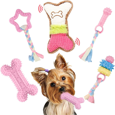 #ad 5 Pack Puppy Teething Toys Cute Pink Dog Chew Toys for Small Dogs $18.95