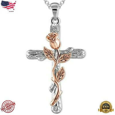 #ad Fashion Cross Silver Plated Necklaces Pendant Zircon Women Wedding Jewelry Gift $3.99