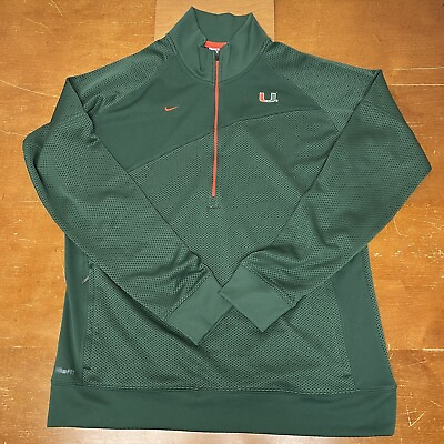 #ad Miami Hurricanes Sweater Mens XL Green Pullover 1 4 Zip Long Sleeve Nike $29.95