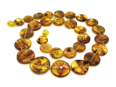 #ad Baltic AMBER NECKLACE Gift Natural AMBER Round Tablets Discs Beads 233g 14149 $82.17