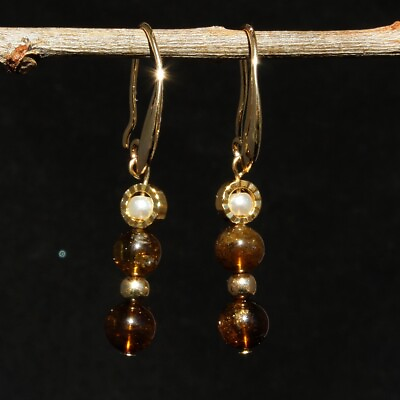 #ad 18K Gold plated Handmade Handmade Stylish Natrual Crystal Fashion Long Earrings $15.98