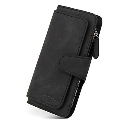 #ad Wallets for Women RFID Trifold Clutch Fashion PU Leather Long A4 Matt Black $35.73
