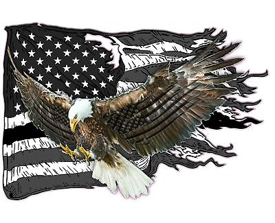 #ad American Flag bald eagle black flag worn decal $13.95