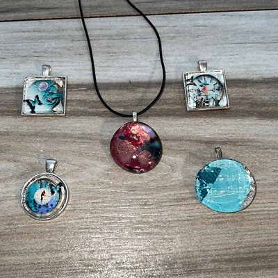 #ad Interchangeable pendant set 5 pendants with a 16” cord hand crafted glass art $15.00